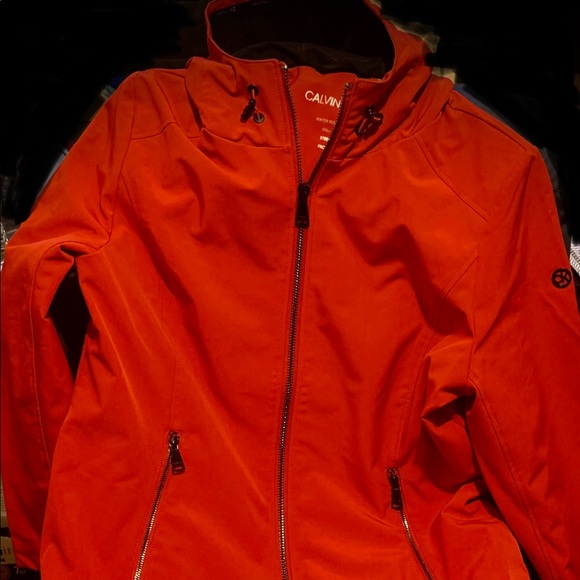Apple Red Calvin Klein Hooded Raincoat-Size XL Reg - Picture 1 of 5